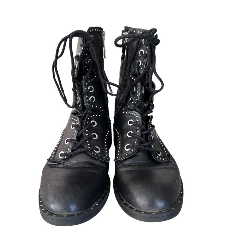 Zara Black Leather Lace Up Biker Chelsea Studded Punk Goth Ankle Boots Size 37 - Picture 6 of 15